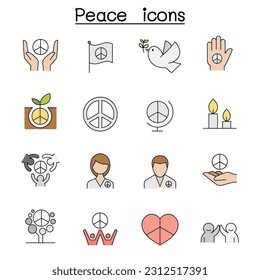 Peace color line icon set