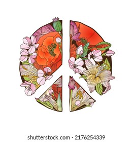 Peace colorful vector symbol of assorted flowers