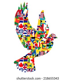 Peace concept with dove made of World flags