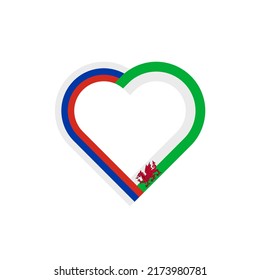 peace concept. heart ribbon icon of russia and wales flags. vector illustration isolated on white background