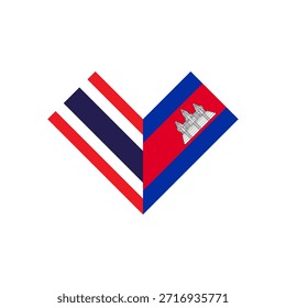Friedenskonzept. Herzform-Ikone der Thailand- und Kambodscha-Flaggen. Vektorgrafik einzeln auf weißem Hintergrund