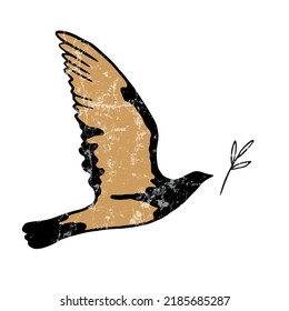 Peace concept vector illustration. Flying bird with olive branch doodle. Dove of peace vintage  illustration
