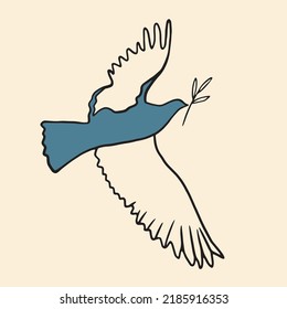 Ilustración vectorial del concepto de paz. Ave volador con arte de la línea de la rama de olivo. Ilustración de la paloma de la paz