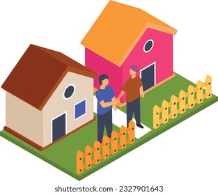 Peace or Conflict resolution isometric Concept, Amicable neighbors greeting each other Vector Color Icon Design, neighbourhood conflicts Stock illustration, bad neighbors Symbol