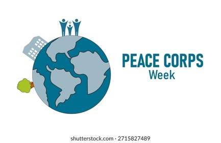 Peace Corps Week Poster Banner and Background Design Template Com globo, voluntário e ajuda ilustração de mãos para o serviço comunitário, alcance global e tema de celebração de fevereiro
