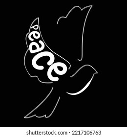 peace creative typography with dove outline design. peace concept with dove. isolated on black. illustration-vector. 