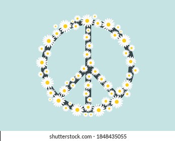 Peace with daisy flower sign symbol on blue background vector illustration.