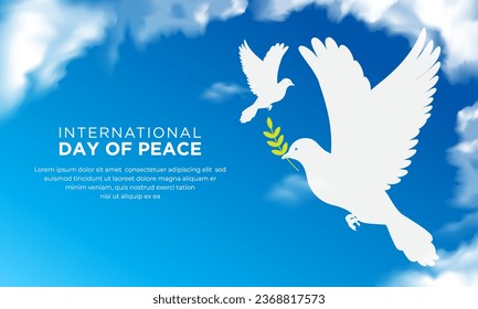 Peace day design banner vector. Celebration peace day design with pigeon cartoon vector.