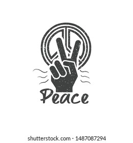 Peace Day International Lettering hand peace grunge texture Sketch Handwritten for poster ,sticker ,tshirt badge