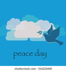 Peace day with pigeon on clouds