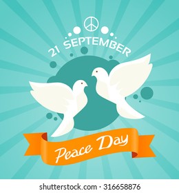 Peace Day Poster, Vector Illustration, Two Doves