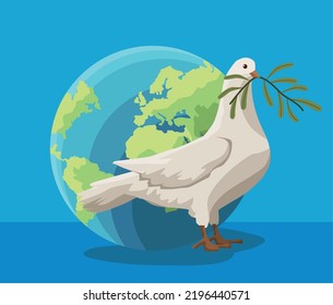 peace day scene with dove and world