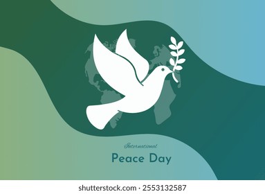 Peace Day Vector Design with a Dove, Olive Branch, and World Map for Awareness Campaigns and Celebrations