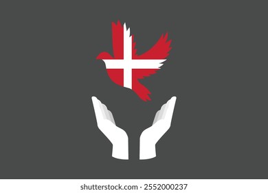 Peace for Denmark with flag, Flag of Denmark national country symbol illustration Vector, Rectangle Denmark flag illustration, Flat vector illustration
