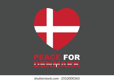 Peace for Denmark Word with heart shape, Flag of Denmark national country symbol illustration Vector, Rectangle Denmark flag illustration, Flat vector illustration
