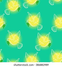 peace design color background vector illustration .graphic Pigeon of Peace, with the olive in its beak.Flying dove with olive, branch for religion or freedom concept design