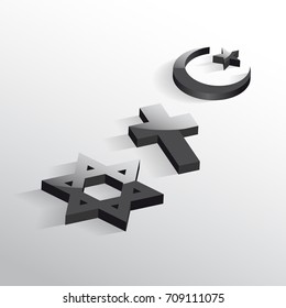 Peace and dialogue between religions. Christian symbols, jew and Islamic