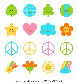 El doodle de paz aislado icono vector clipart. Graciosa Ilustración Pacífica De Kawaii. Día Mundial de la Felicidad