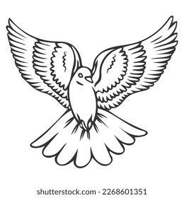 Peace Dove 11, Flying Bird, Black Silhouette, Vector Illustration