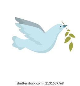 A peace dove with a branch in its beak. Vector graphics. World peace