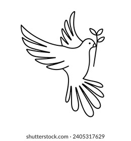 Peace dove doodle outline isolated on white background. Hand drawn vector art.