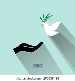Peace dove flat icon. Flat symbol isolated on blue background. Trendy internet concept. Modern sign for web site button, mobile app, ui design. Logo illustration.