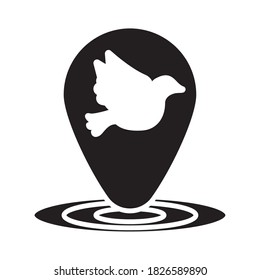 peace dove flying in pin location silhouette style icon vector illustration design