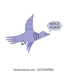 Peace dove flying Peace please speech bubble. Vector illustration