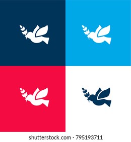 Peace Dove four color material and minimal icon logo set in red and blue