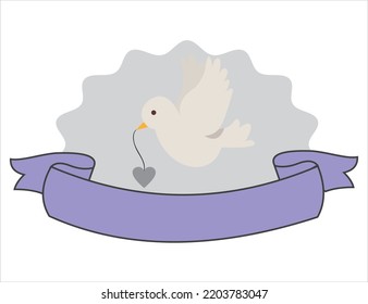 
PEACE DOVE WITH GRAY HEART IN BEAK AND BLUE BAND