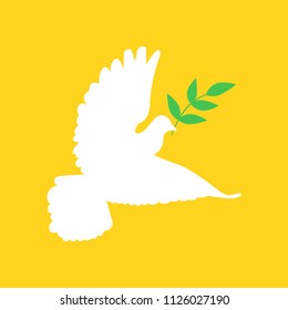 Peace dove with green branch. Vector illustration.
