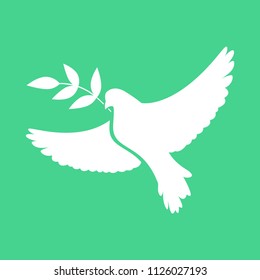 Peace dove with green branch. Vector illustration.