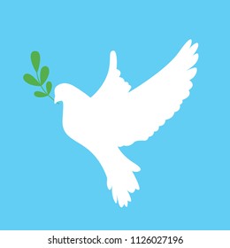 Peace dove with green branch. Vector illustration.