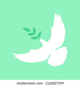 Peace dove with green branch. Vector illustration.