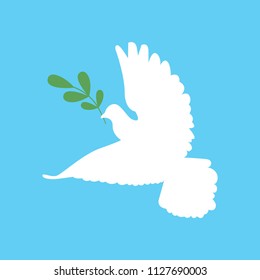 Peace dove with green branch. Vector illustration.