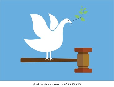Peace Dove with Judge Wood Hammer vector illustration, flat design