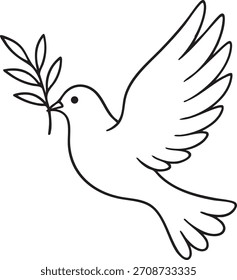 Peace Dove Line Art Vector with Olive Branch