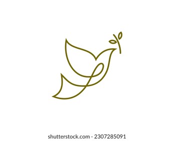 Peace dove logo design with continuous line design style