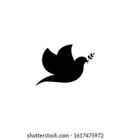 Peace dove with olive branch. Flat line design style vector illustrations set of icons and logos