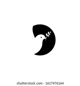 Peace dove with olive branch. Flat line design style vector illustrations set of icons and logos