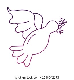 peace dove with olive branch flying line style icon vector illustration design