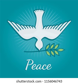 Peace dove with olive branch for International Peace Day poster vector illustration.
