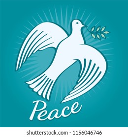 Peace dove with olive branch for International Peace Day poster vector illustration.
