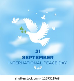 Peace dove with olive branch for International Peace Day poster