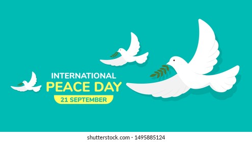 Peace dove with olive branch for International Peace Day poster - Vector.