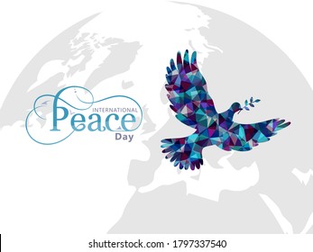 Peace dove with olive branch for International Peace Day poster