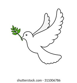 Peace dove with olive branch. International Peace Day.Isolated on white