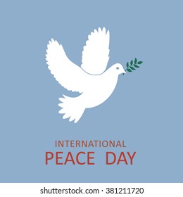 Peace dove with olive branch for International Peace Day poster. Vector illustration