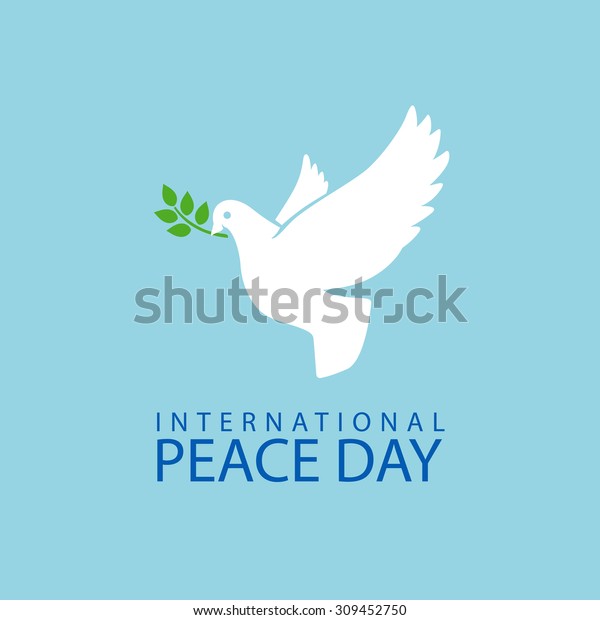 国際平和デーのポスターにオリーブの支店を持つ平和鳩 のベクター画像素材 ロイヤリティフリー