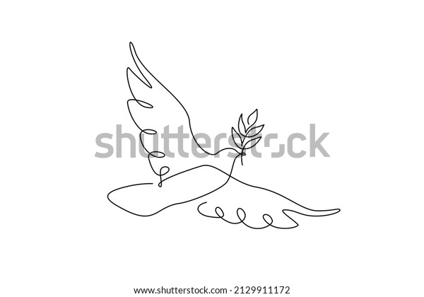 Peace dove with olive\
branch in One continuous line drawing. Bird and twig symbol of\
peace and freedom in simple linear style. Pigeon icon. Doodle\
vector illustration